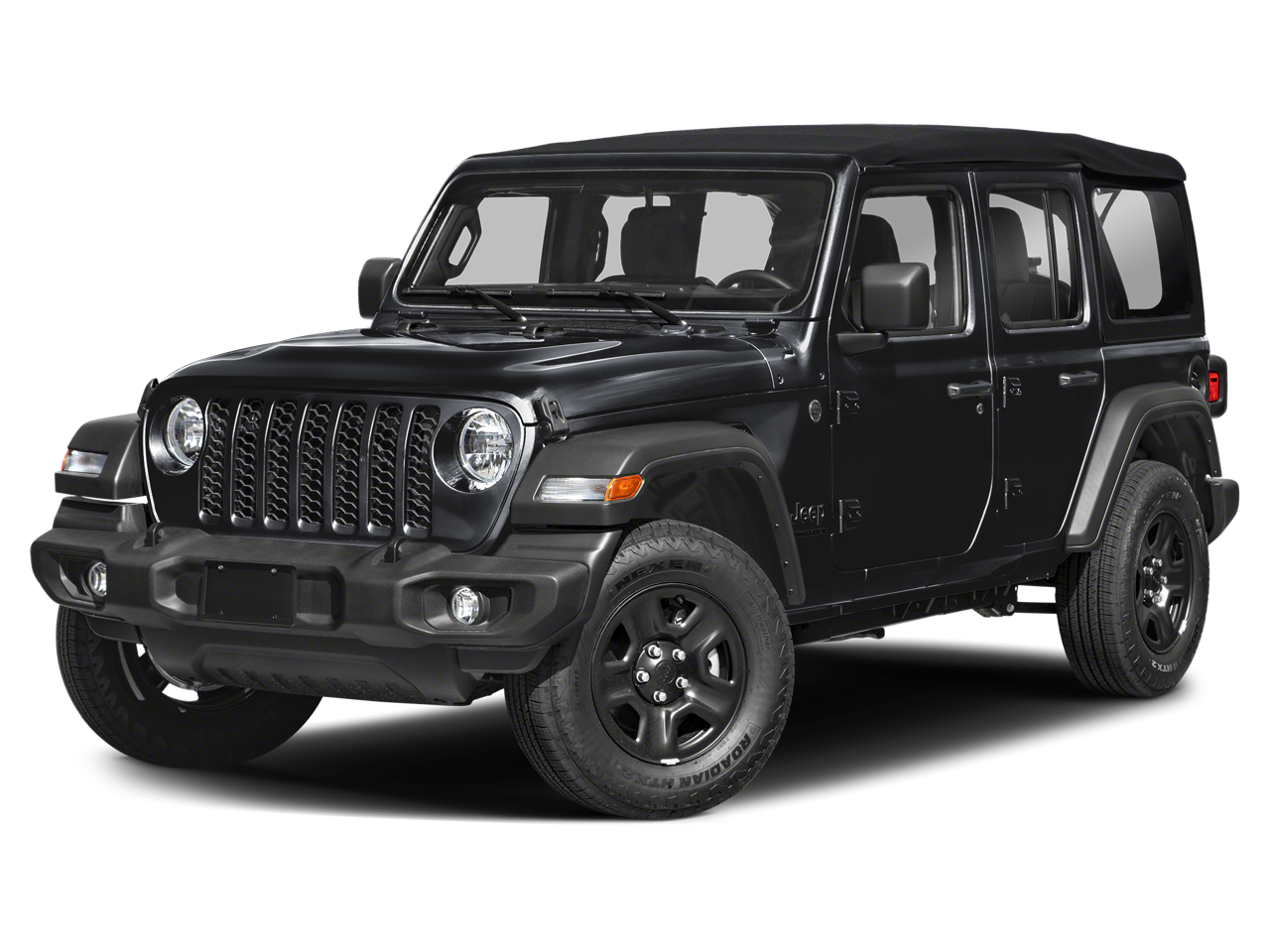 2026 Jeep Wrangler Sahara in Black Clearcoat — front three-quarter view
