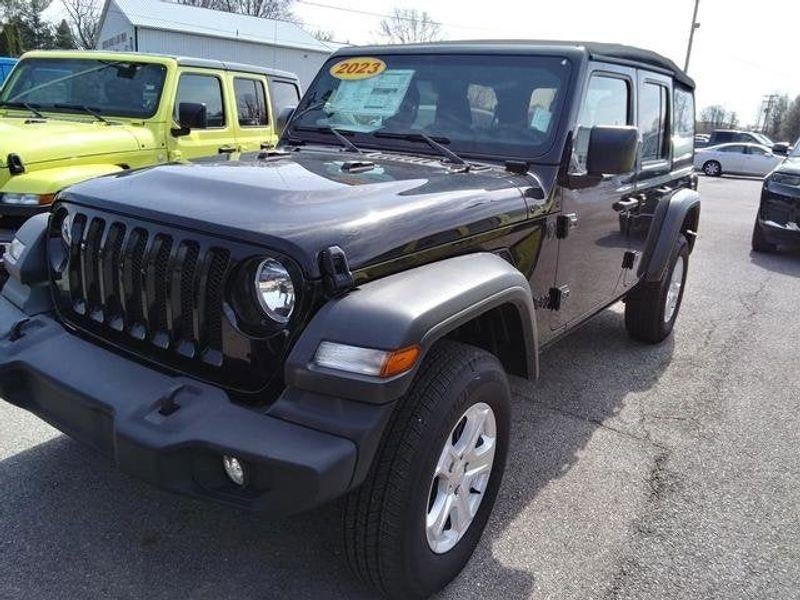 2023 Jeep Wrangler 4-Door Sport S 4x4 in Black Clearcoat — front three-quarter view